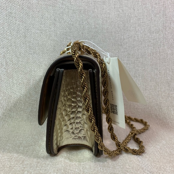 NEW Tory Burch Eleanor Gold Embossed Leather Small Convertible Shoulder Bag AUTH - Picture 4 of 16